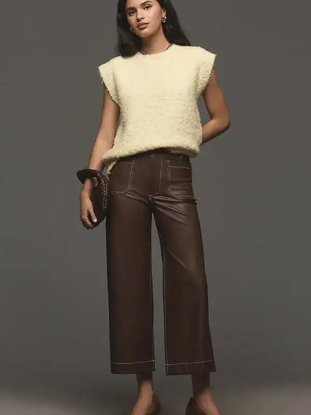 Anthropologie Cropped Wide-Leg Faux Leather Pants in Brown